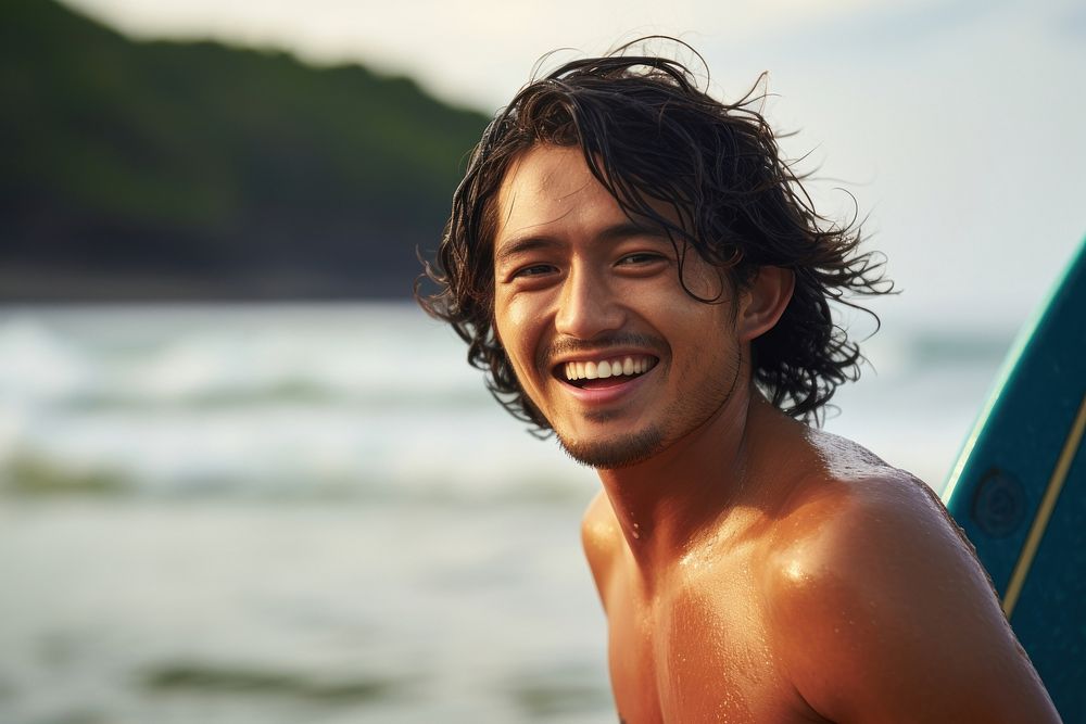 Japanese surfer surfing smiling smile adult.