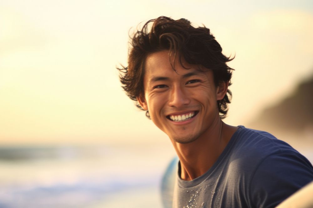 Japanese surfer surfing smiling smile relaxation.