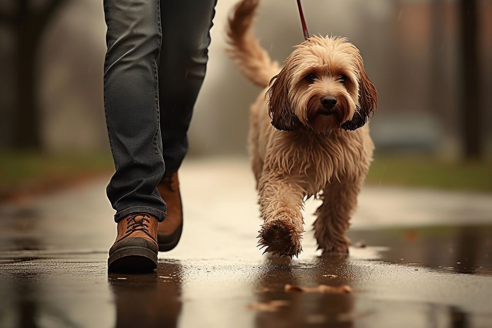 Person walking a dog footwear mammal animal.