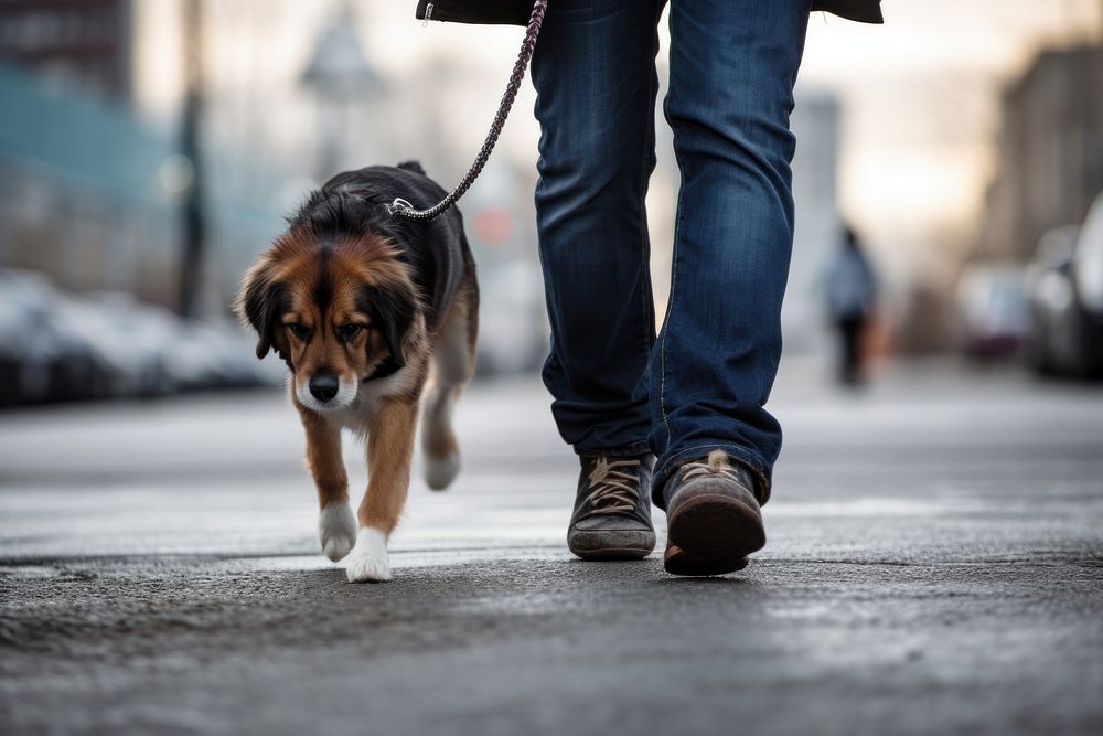 Person walking a dog footwear mammal animal.