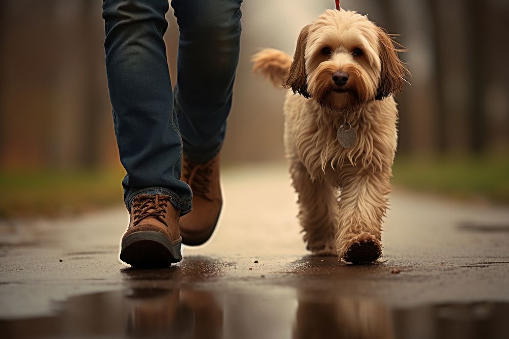 Person walking a dog mammal animal puppy.