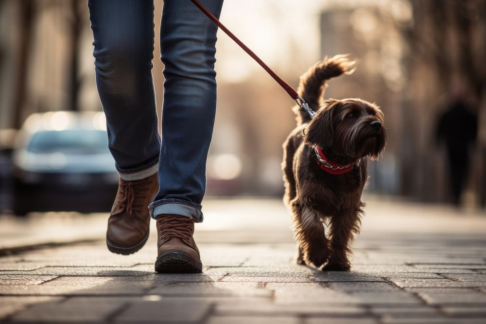 Person walking a dog mammal animal leash.