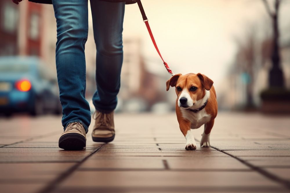Person walking a dog mammal animal leash.