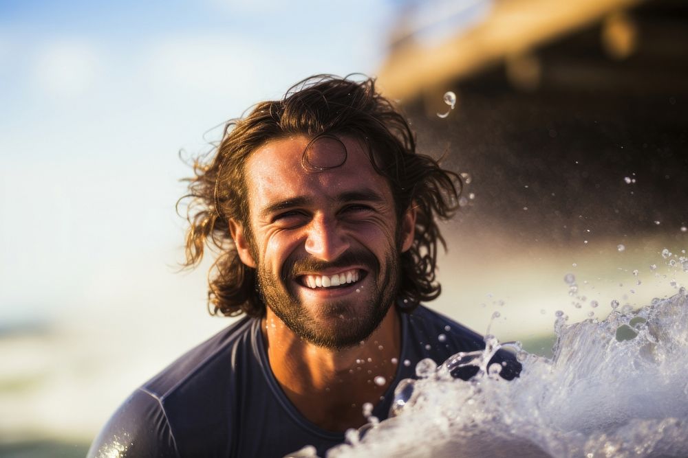 Surfer surfing laughing portrait smiling.