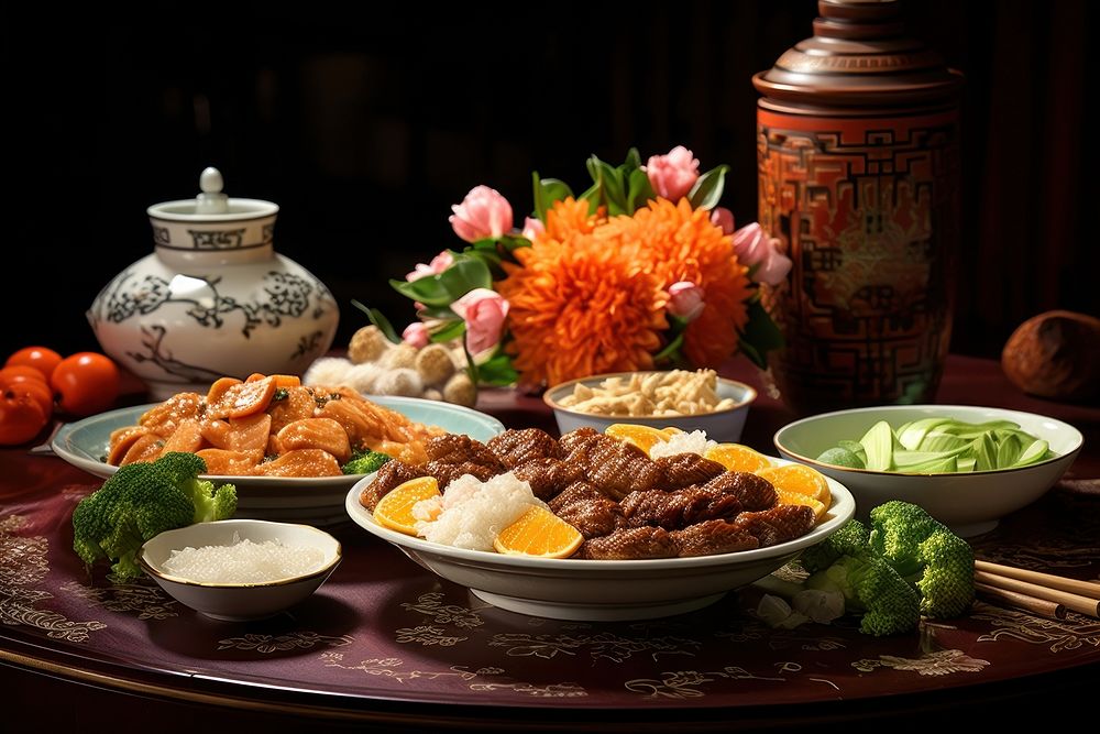 Chinese New Year dish table meal.