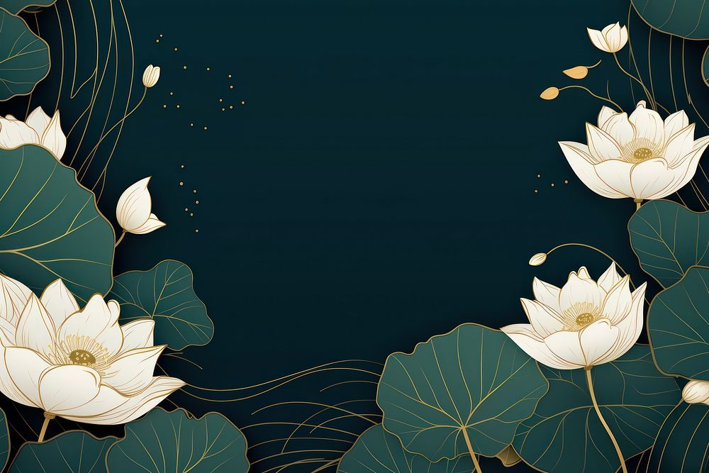 White lotuses and green leaves lily backgrounds pattern.