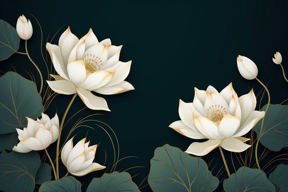 White lotuses and green leaves lily flower plant.