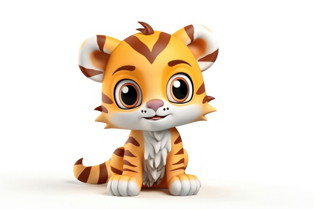 Colorful cute baby tiger toy white background representation.