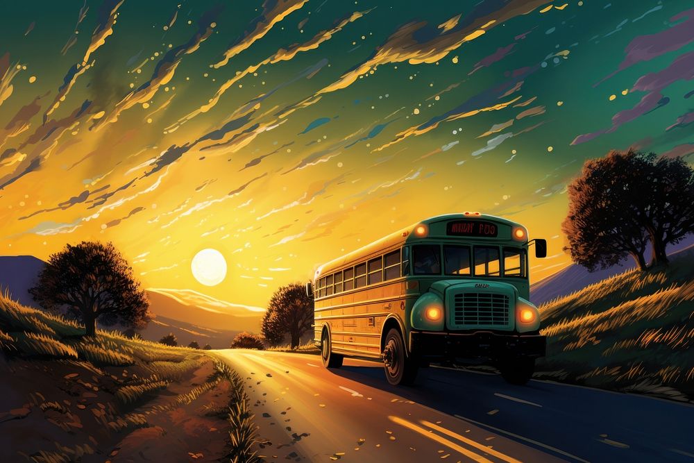 School bus sky outdoors vehicle.
