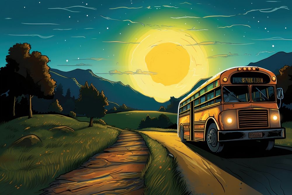 School bus outdoors vehicle road.
