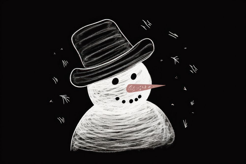 Chalk style snowman drawing sketch winter.