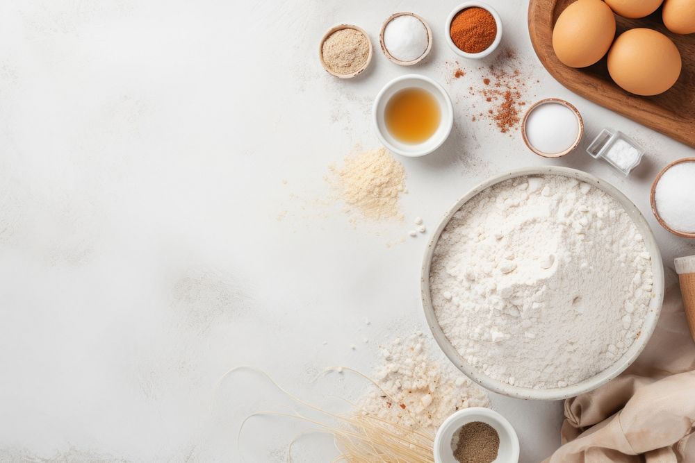 Dough recipe ingredients powder flour food.