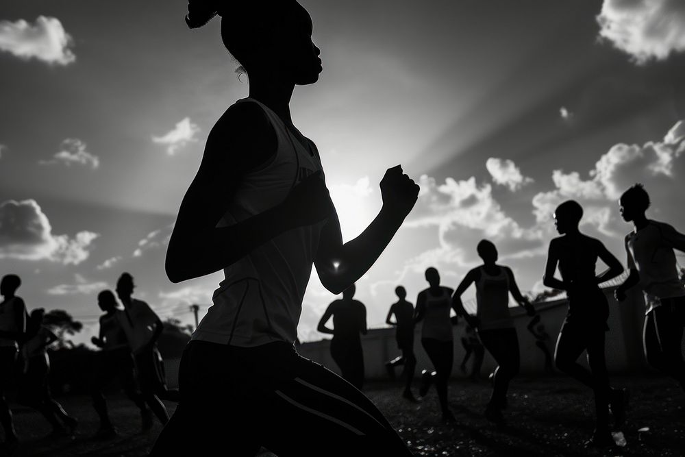 Athletes silhouette running sports.