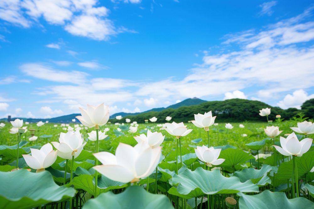 Lotus flower landscape grassland outdoors.