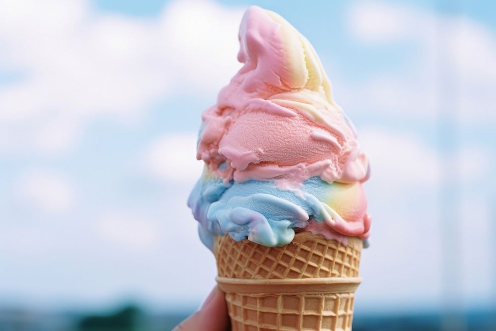 Light ice cream cone dessert food freshness.