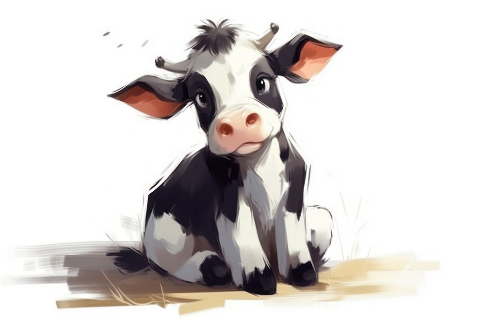 Cow character thinking concept animal livestock cartoon.