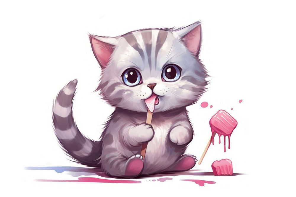 Cat character eat candy animal drawing cartoon.