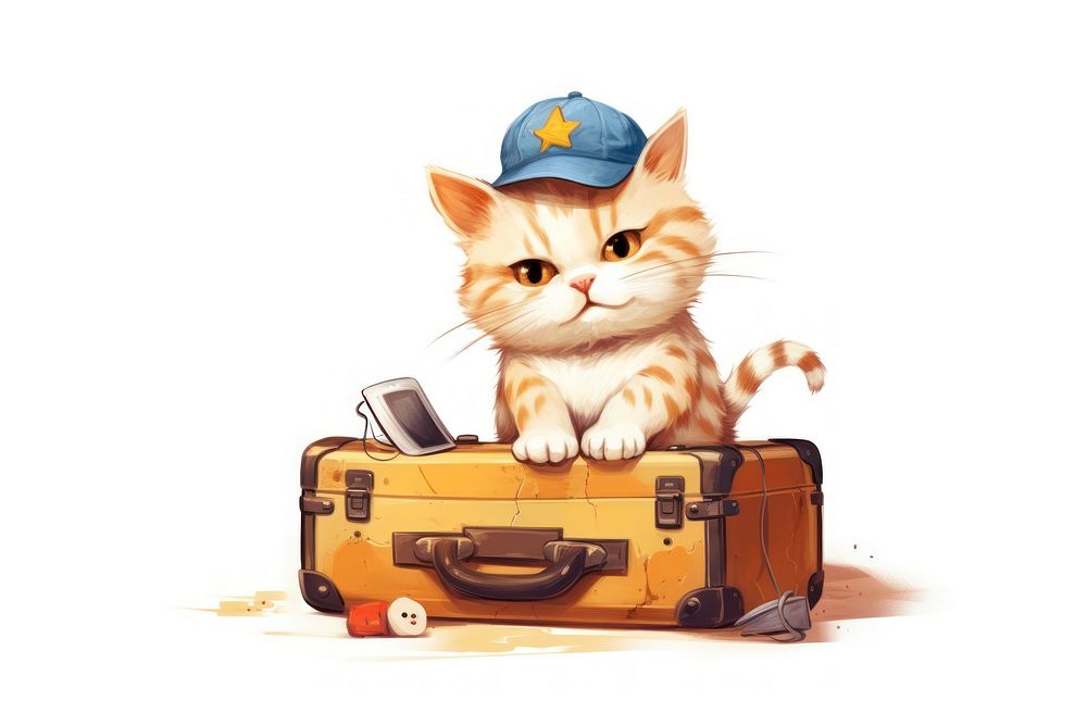Cat character pull suitcase animal cartoon mammal.