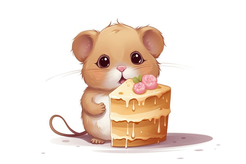 Gerbil character eat cake animal hamster cartoon.