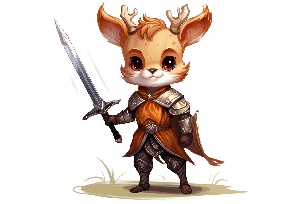 Deer character sword knight cartoon animal comics.