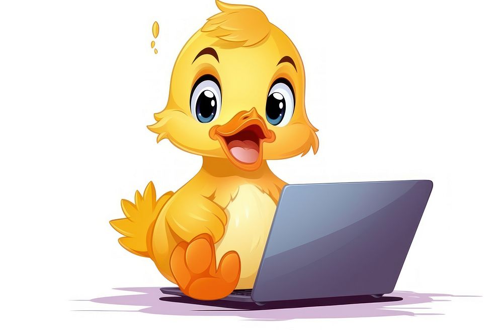 Duck character laptop concept computer cartoon animal.