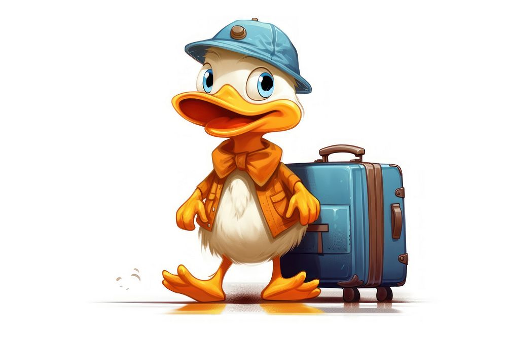 Duck character pull suitcase concept cartoon luggage representation.