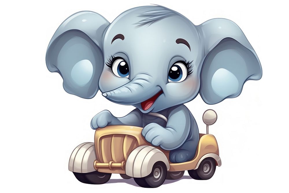 Elephant character riding car cartoon mammal animal.
