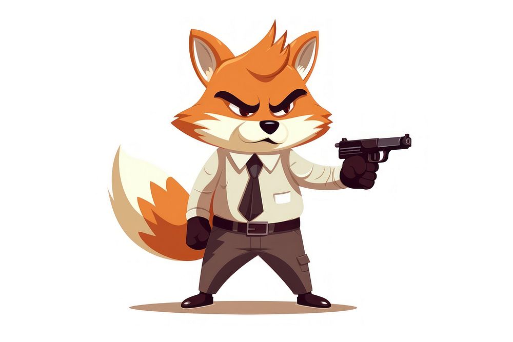 Fox character hold gun cartoon animal standing.