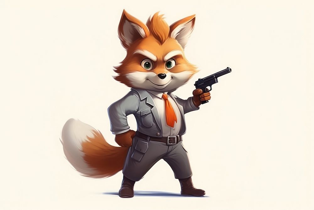 Fox character hold gun cartoon representation publication.