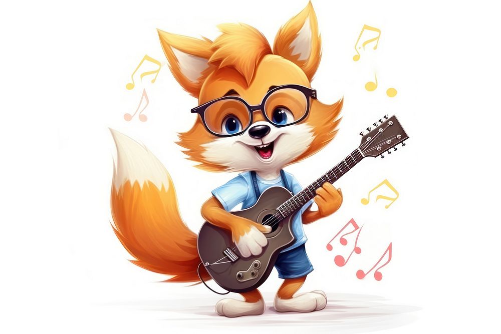 Fox character play guitar cartoon representation performance.