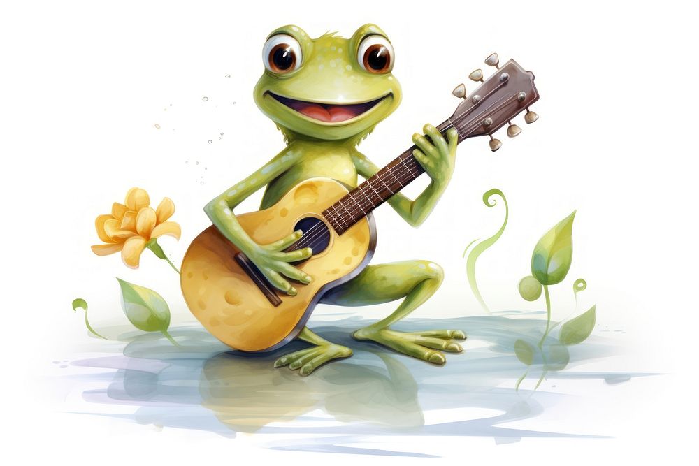 Frog character play guitar amphibian cartoon animal.