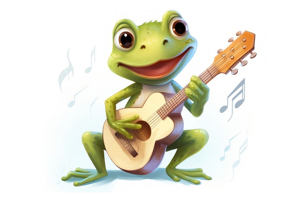 Frog character play guitar amphibian cartoon animal.
