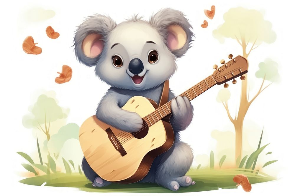 Koala character play guitar cartoon mammal animal.