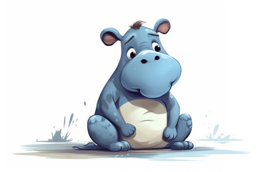 Hippo character thinking concept animal cartoon mammal.
