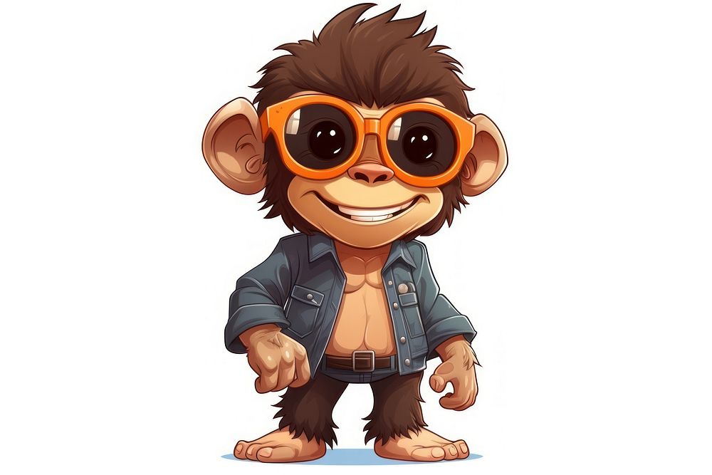 Monkey character wear sunglasses cartoon cute fun.
