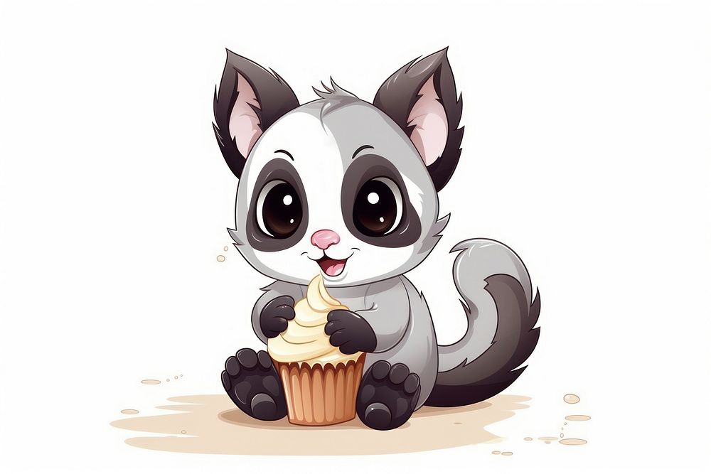 Sugar glider character eat cup cake animal dessert cartoon.