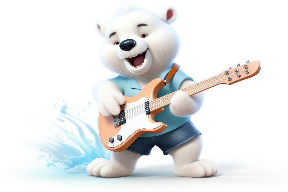 Polar bear character play guitar cartoon white fun.