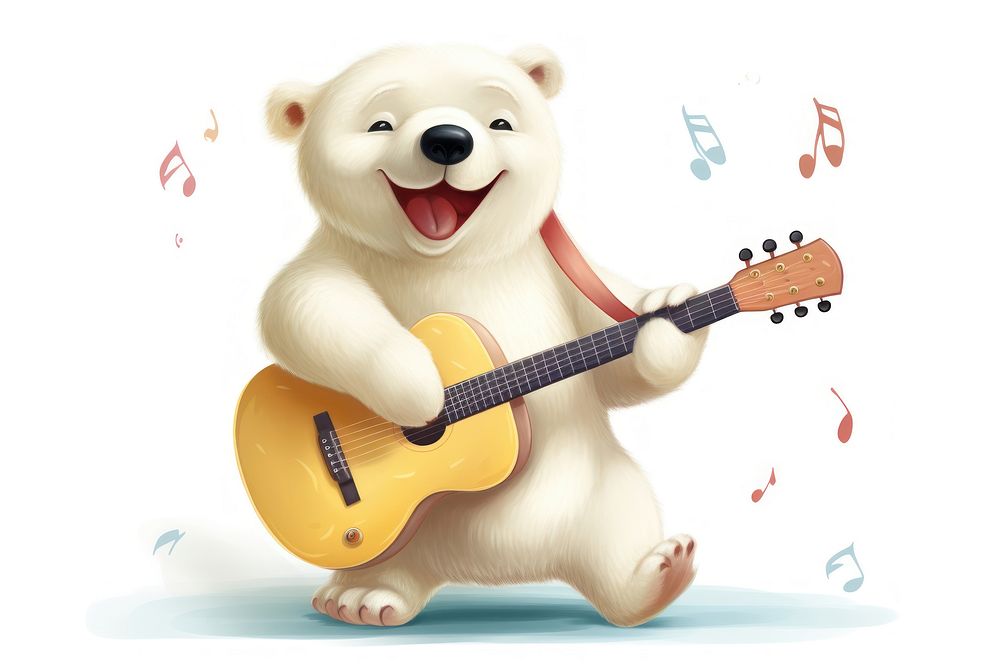 Polar bear character play guitar cartoon mammal animal.