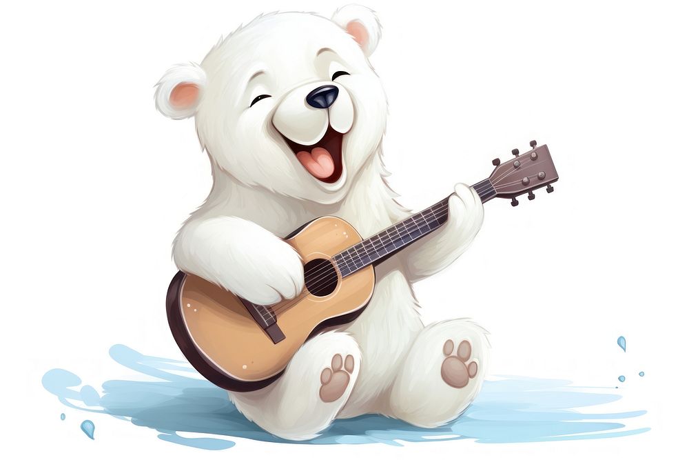 Polar bear character play guitar cartoon animal cute.