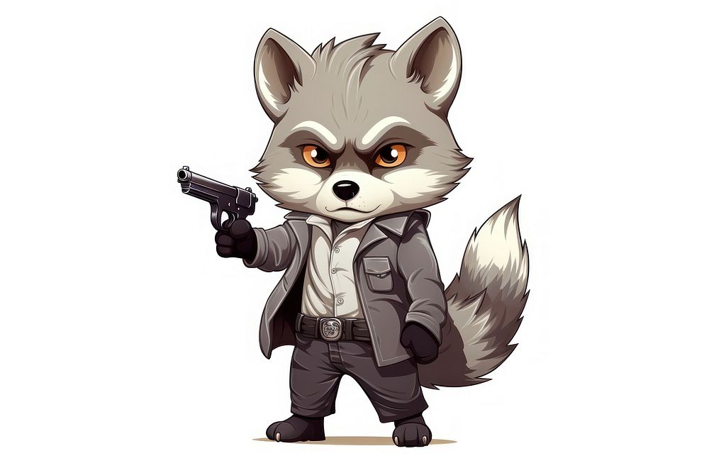 Wolf character hold gun cartoon animal cute.