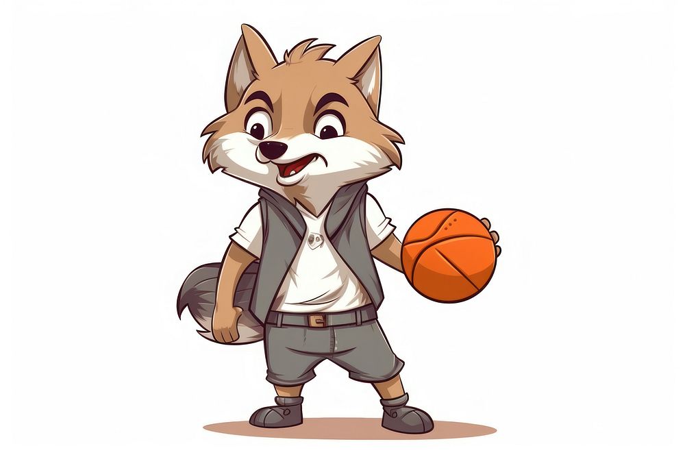 Wolf character play basketball cartoon mammal sports.