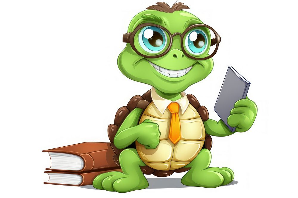 Turtle character teacher concept cartoon publication book.