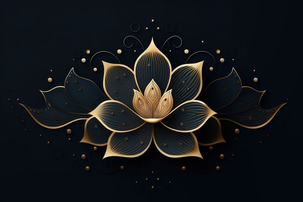 Gold lotus vector pattern gold black background.