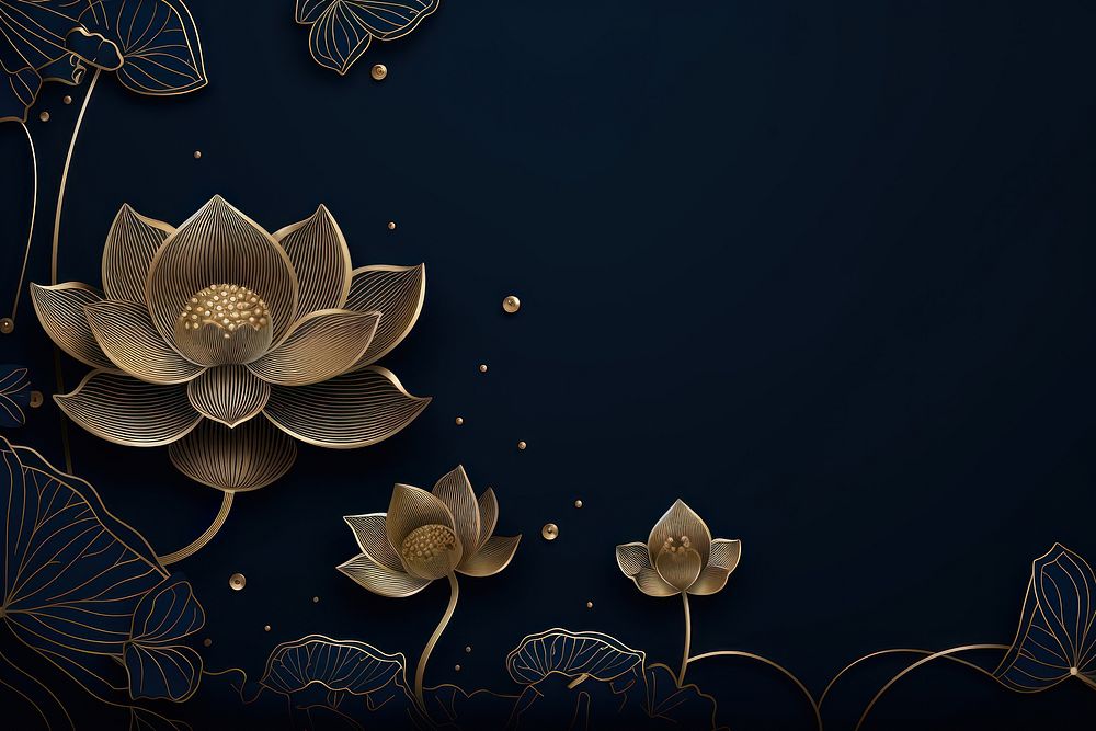 Golden lotus line arts pattern flower plant.
