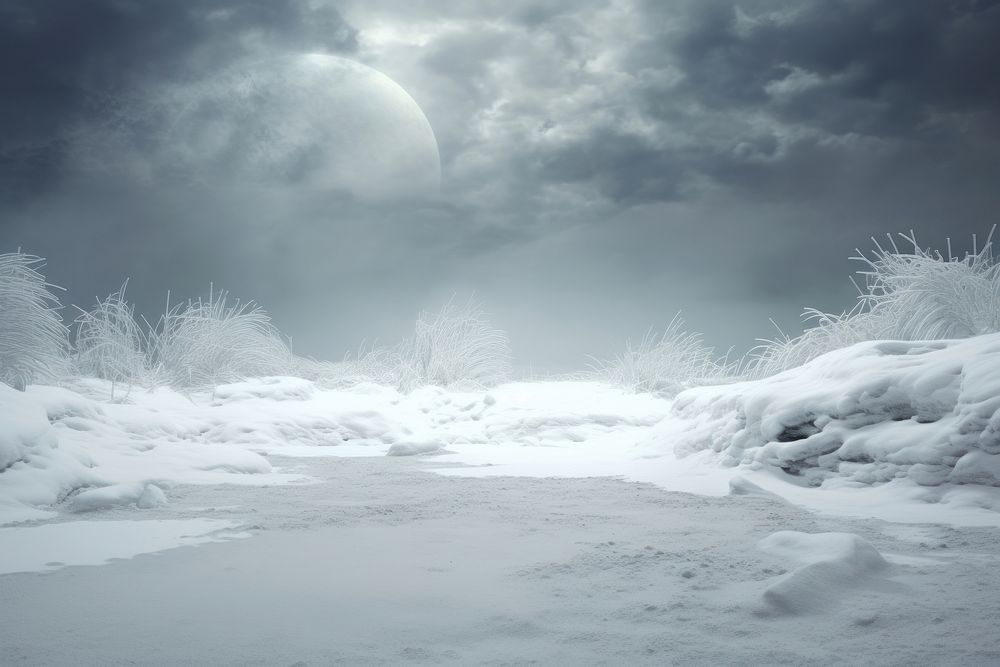 A snow winter landscape with drifts of snow outdoors nature night.