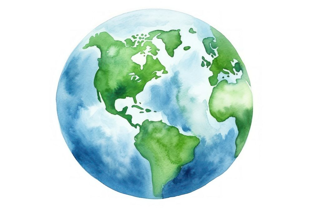 Green earth watercolor art planet globe space.