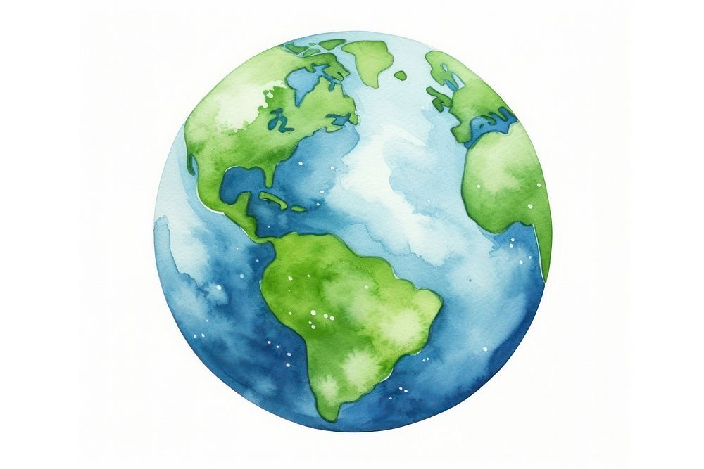 Green earth watercolor art drawing planet globe.