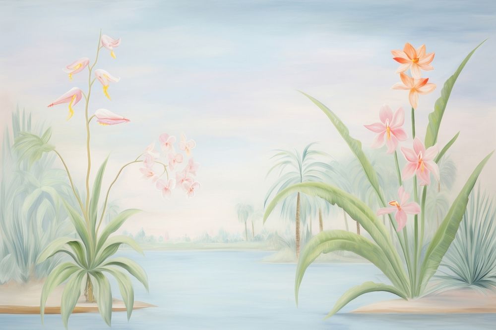 Tropical plants painting flower tranquility.
