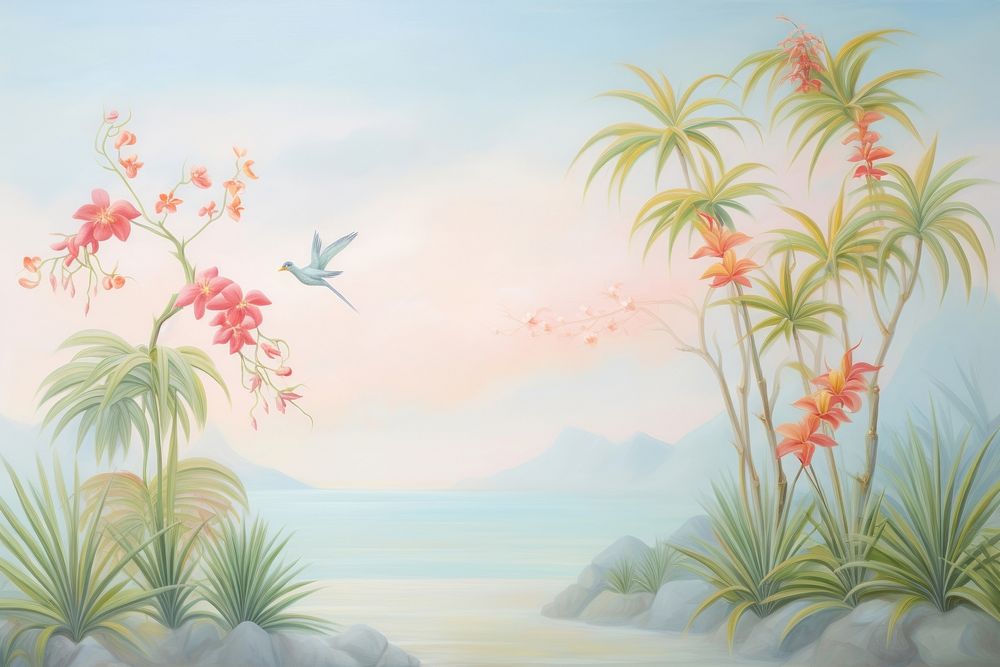 Tropical plants painting outdoors nature.