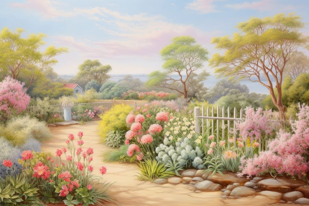 Bush painting garden landscape.
